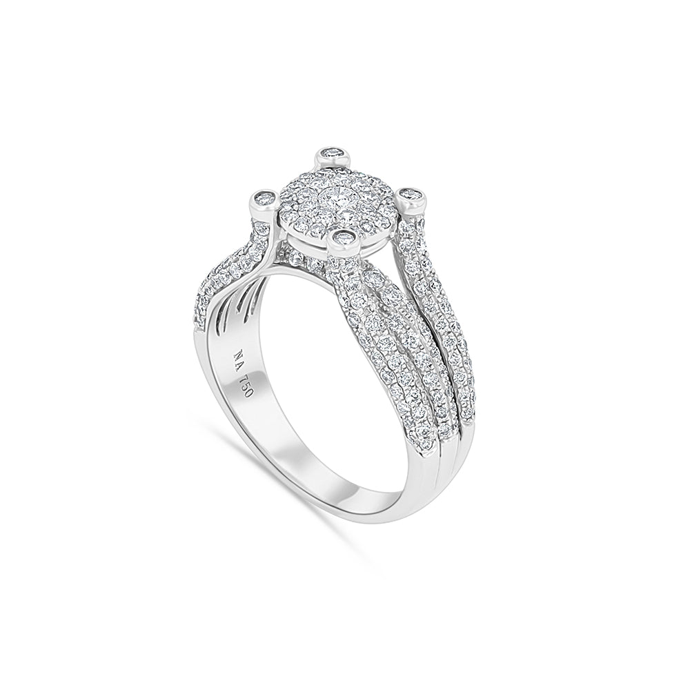 White Gold Round Pave Cathedral Engagement Ring