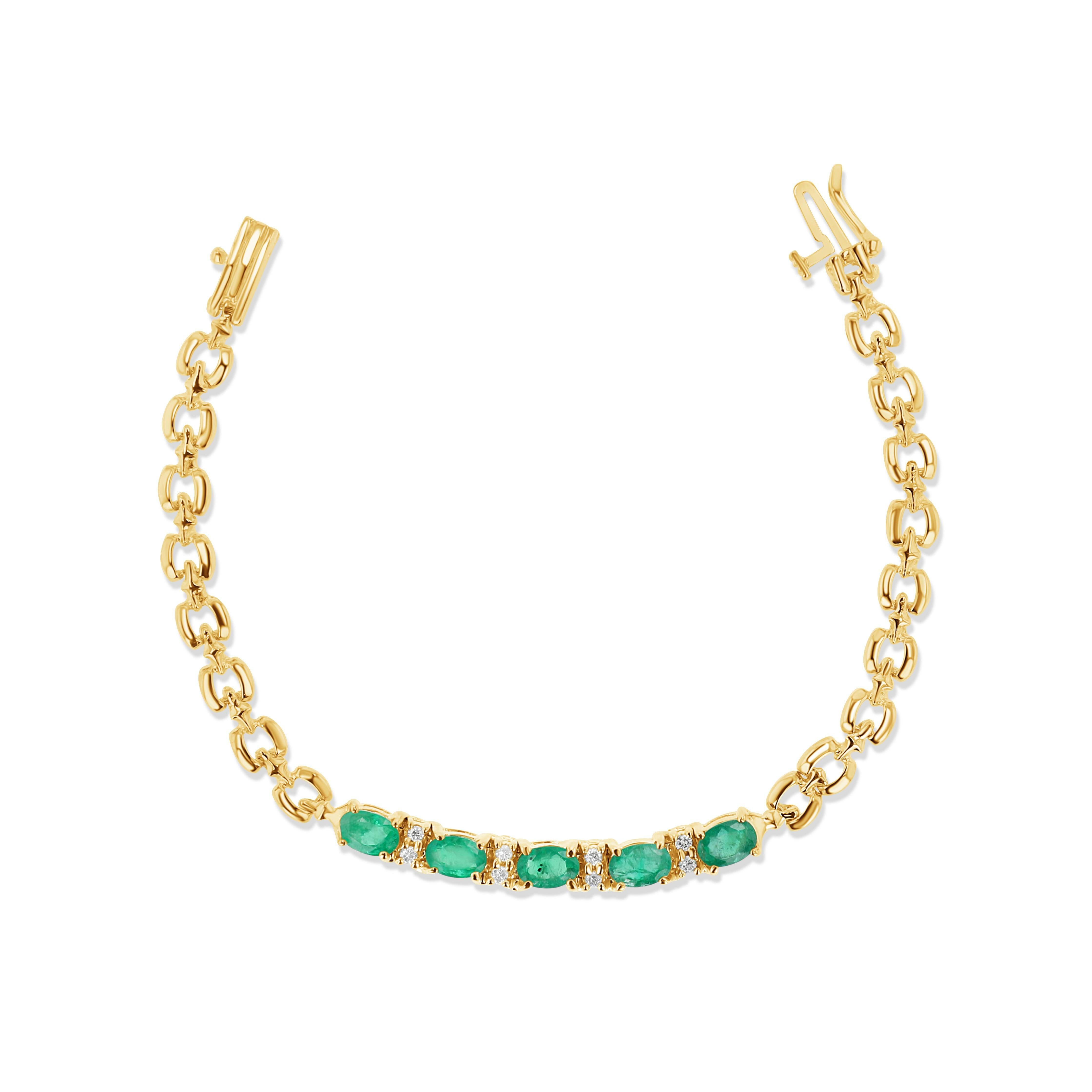 Oval Emerald Horse Shoe Link Bracelet - Emerald 2.0 CTW - Diamond 0.20 CTW