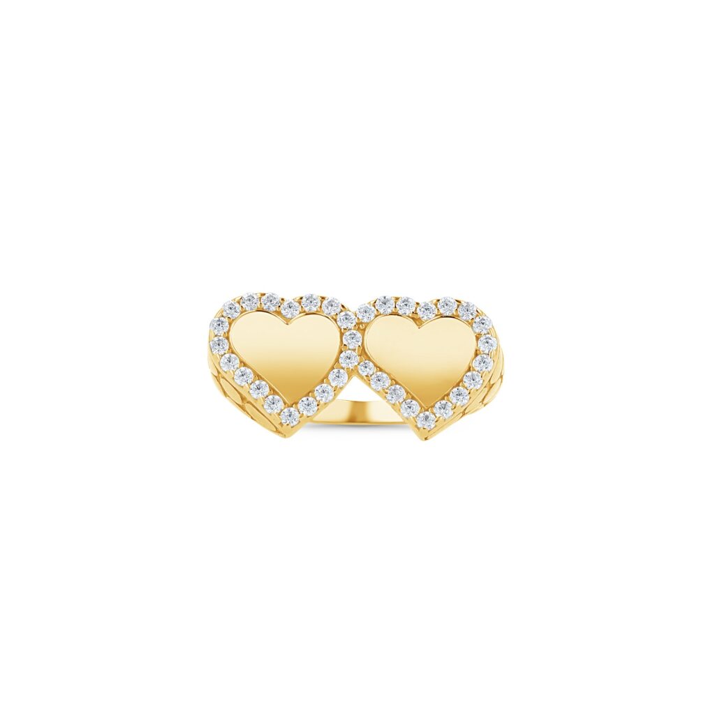 14K Gold Twin Heart Nugget Ring