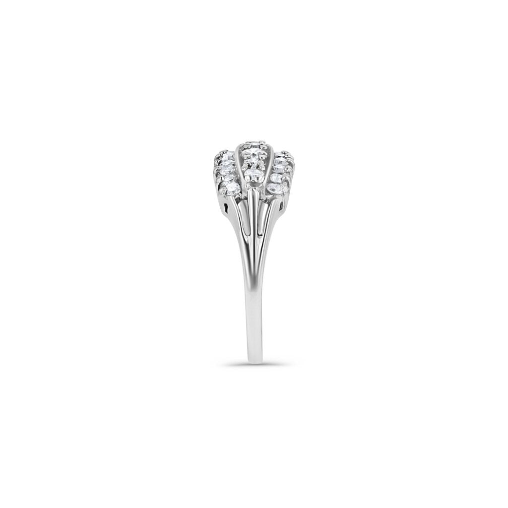 14K White Gold Antique Style 3 Lane Cocktail Ring