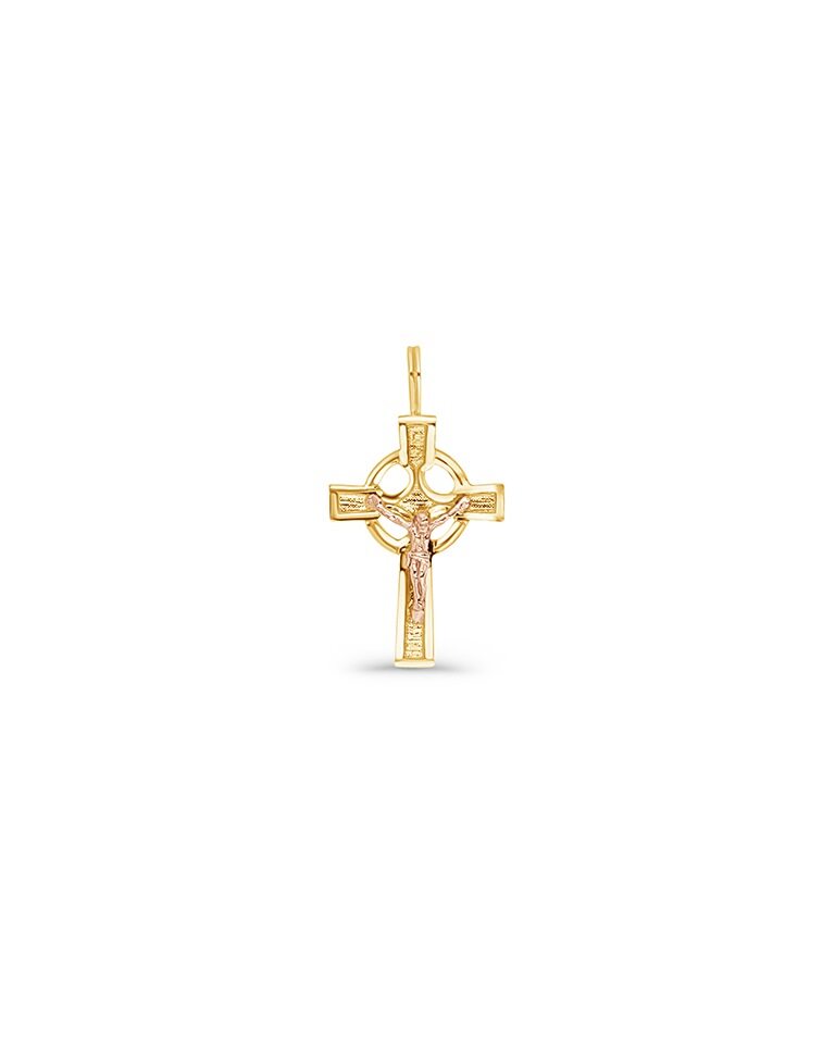 14K Gold Halo Cross Crucifix Pendant