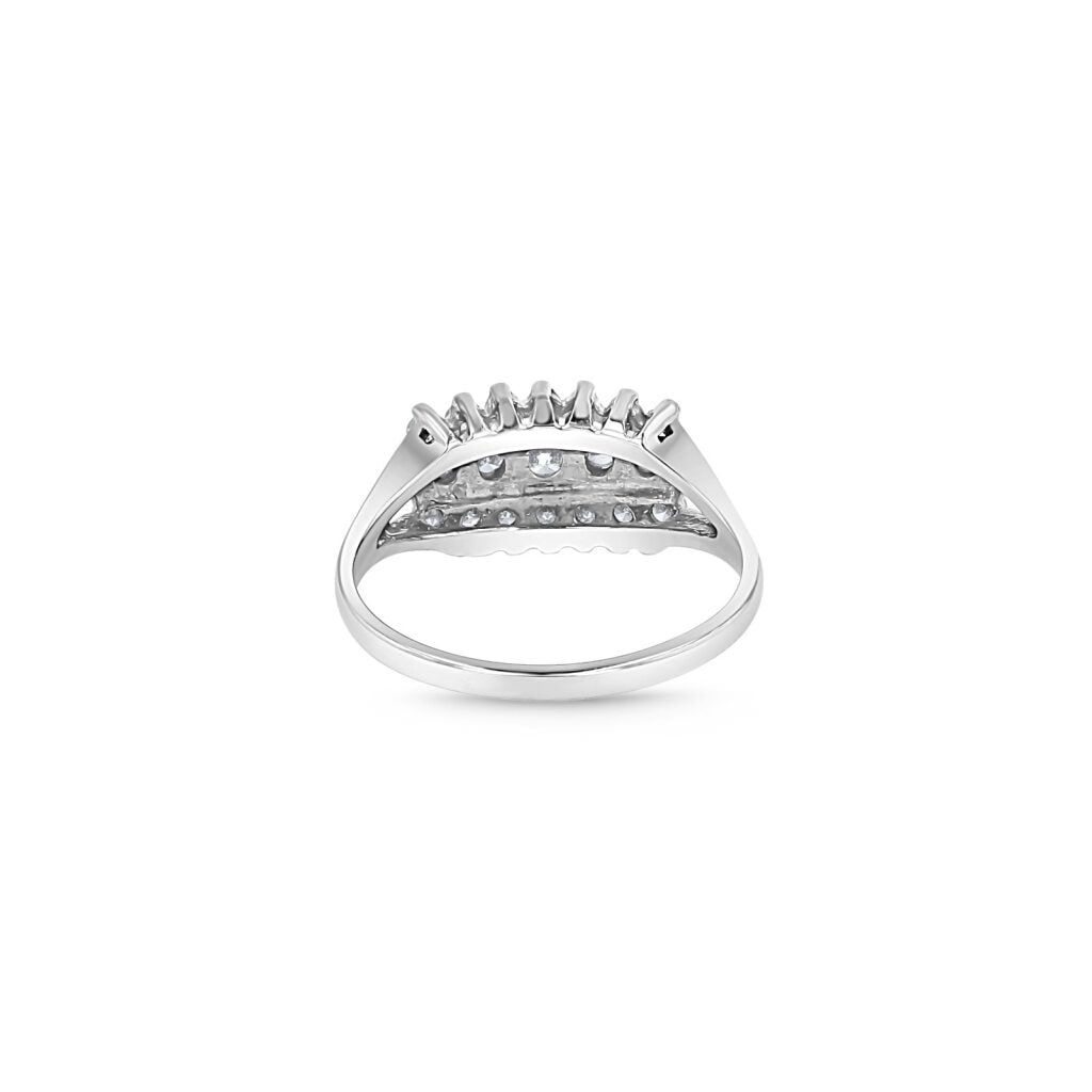 14K White Gold Antique Style 3 Lane Cocktail Ring
