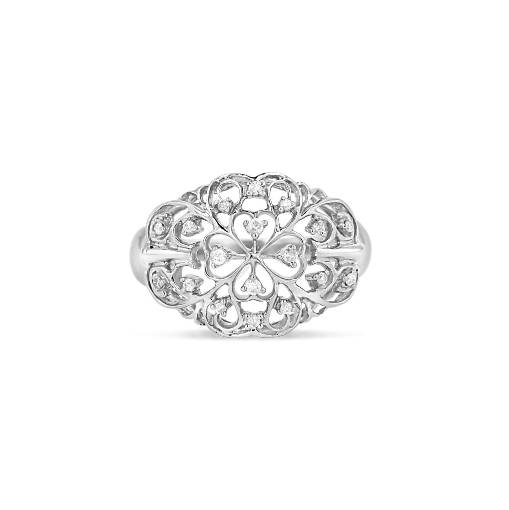 14K White Gold Antique Filigree Cocktail Ring