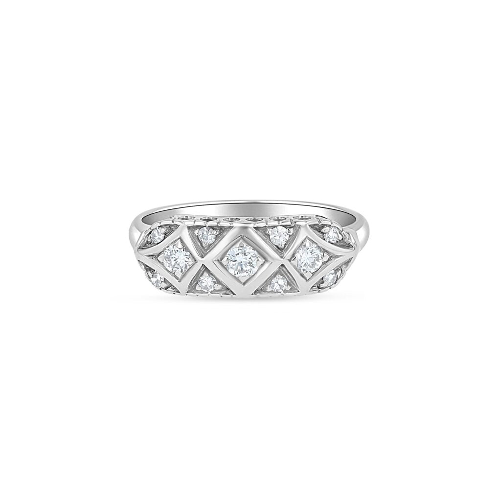 14K White Gold X-Motif Antique Style Ring