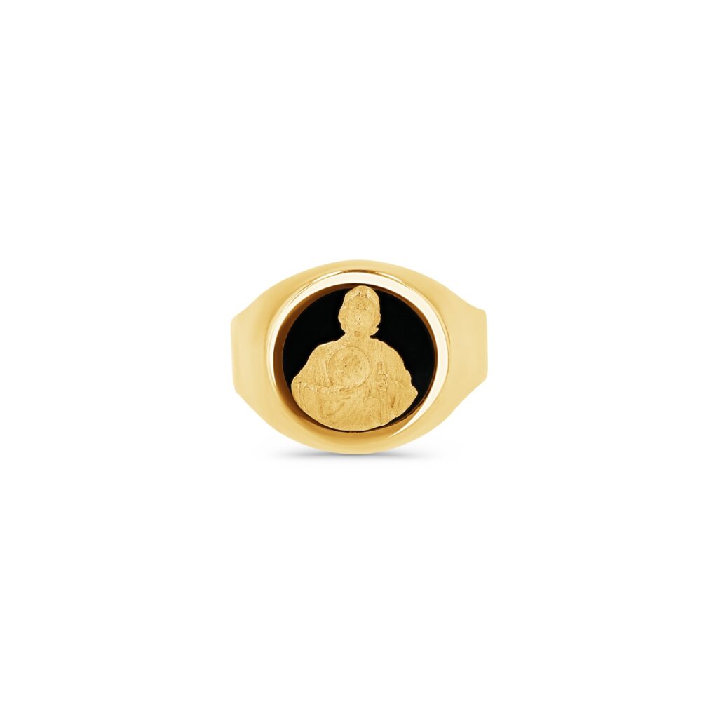 14K Gold Saint Jude Onyx Signet Ring