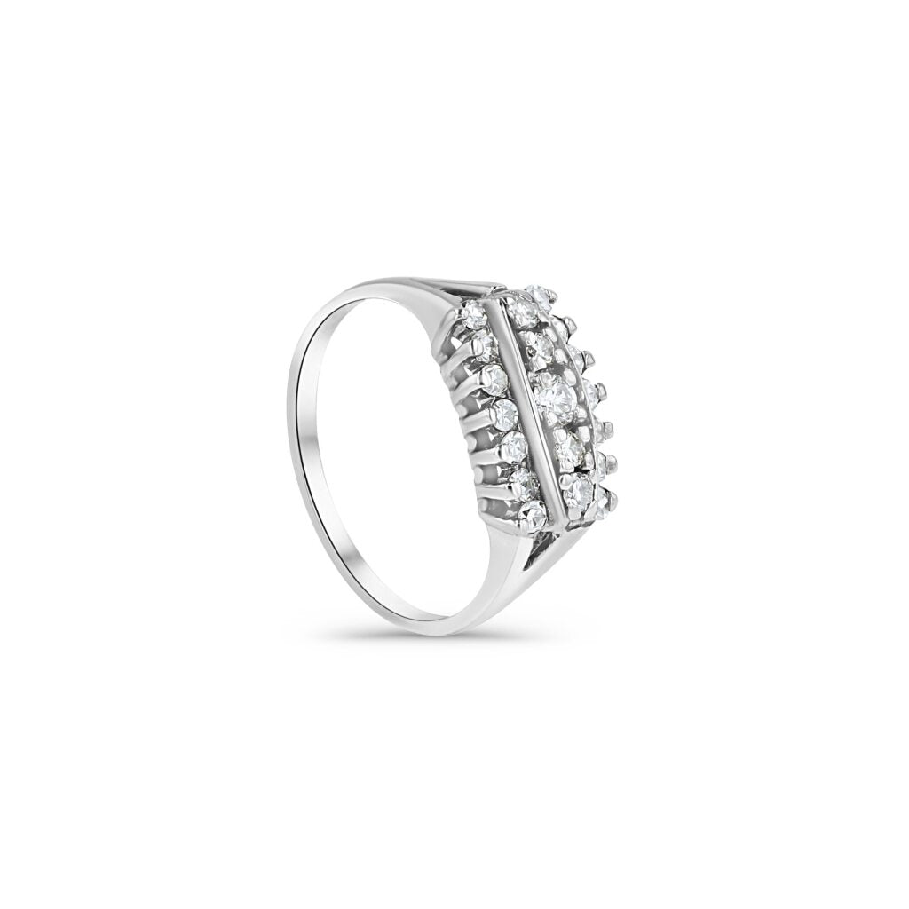 14K White Gold Antique Style 3 Lane Cocktail Ring