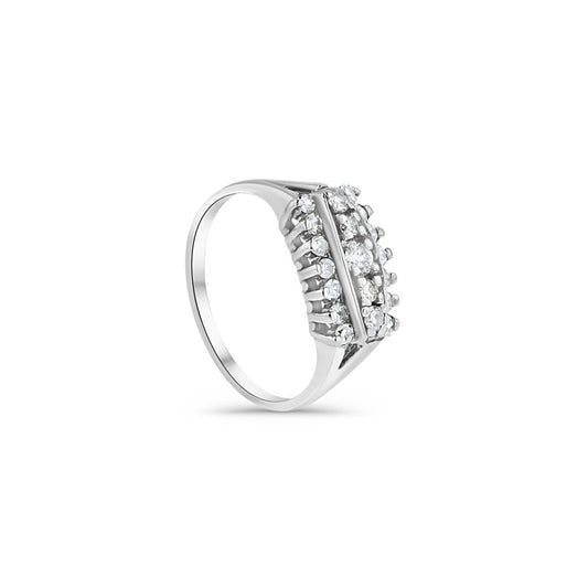14K White Gold Antique Style 3 Lane Cocktail Ring