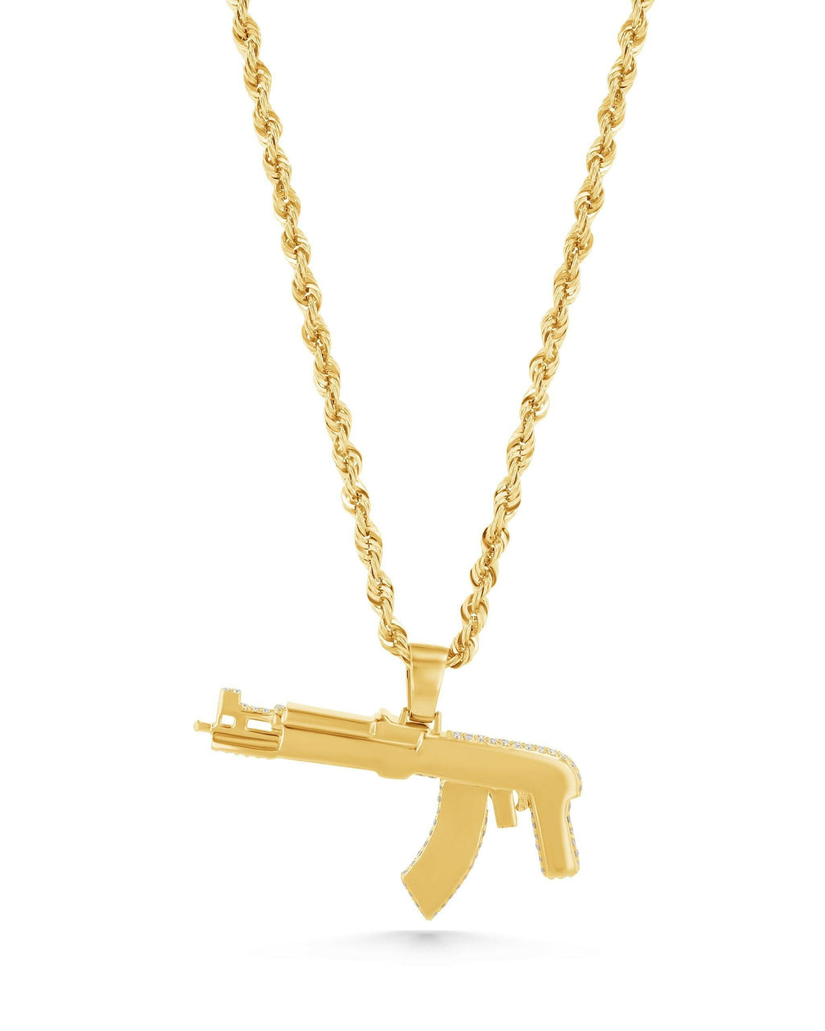 14K Gold XL Diamond Pave AK-47 Gun Pendant - 1.85 CTW