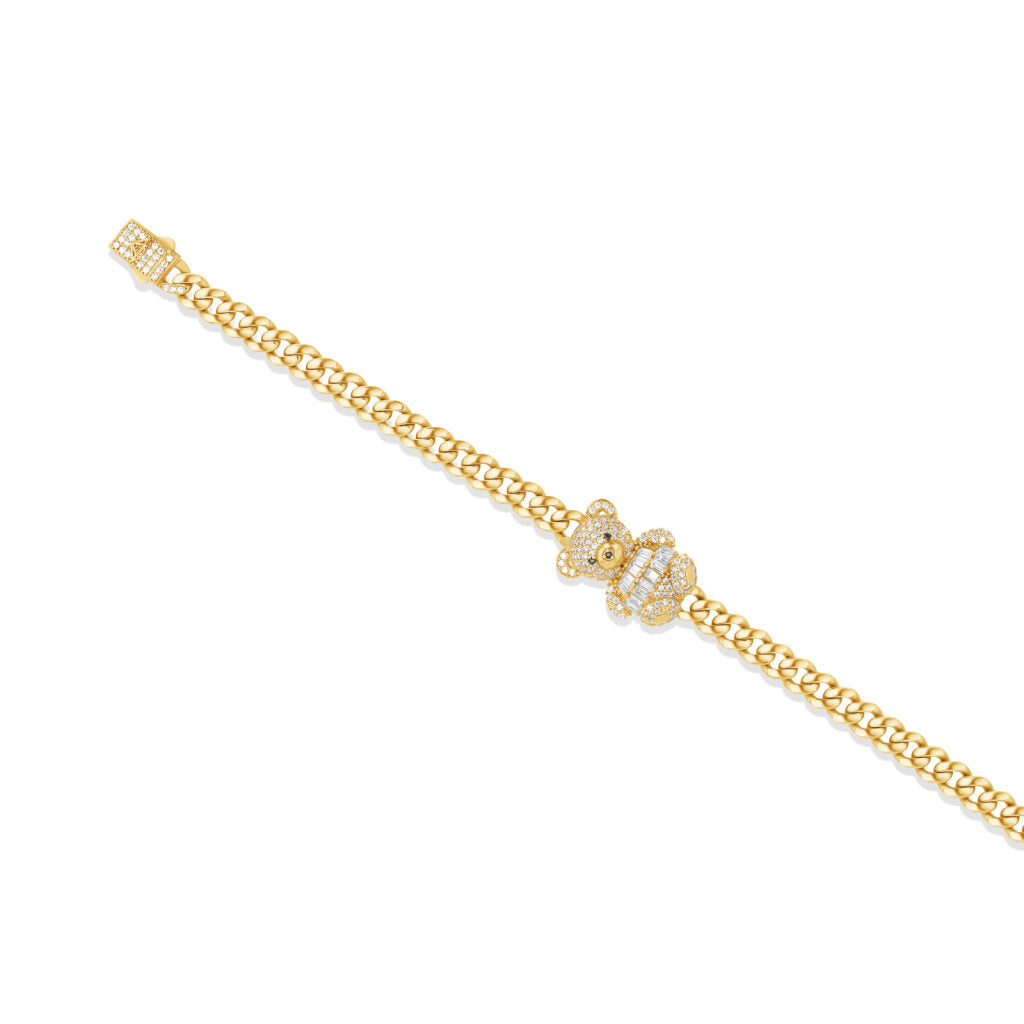 14K Gold Cuban Pavé Bear Bracelet