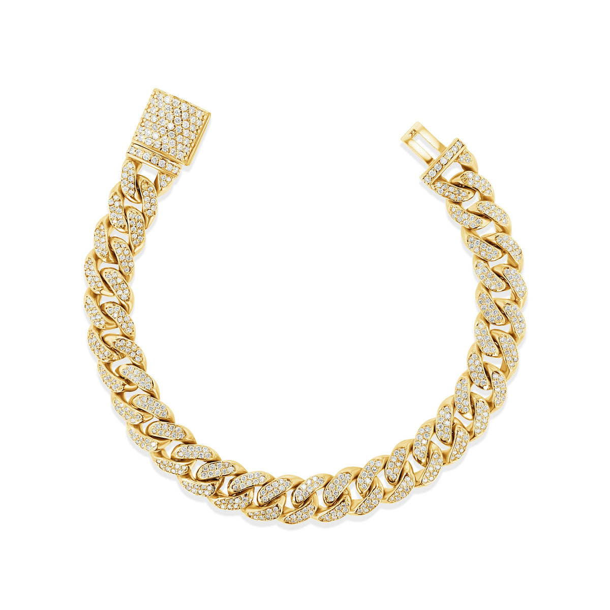Brazalete de cadena cubana Miami con pavé de diamantes - 10 mm