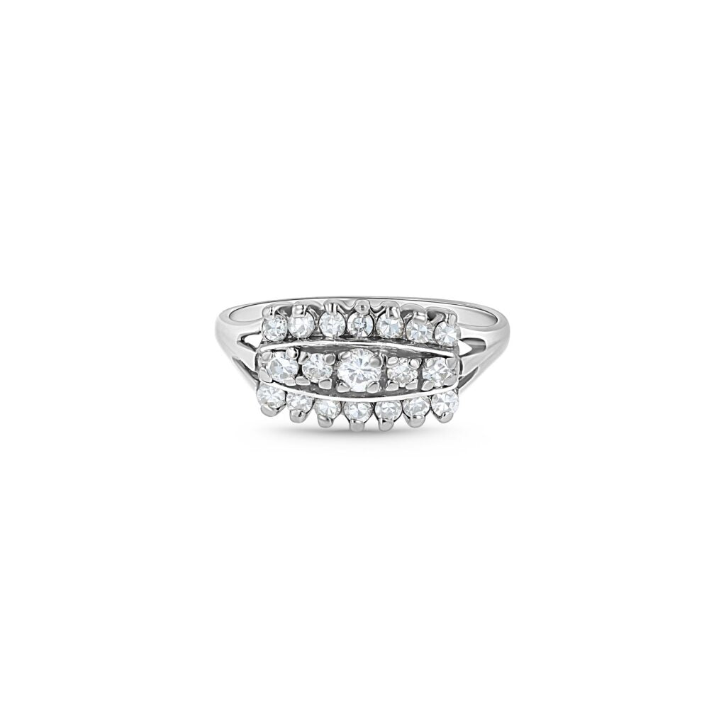 14K White Gold Antique Style 3 Lane Cocktail Ring