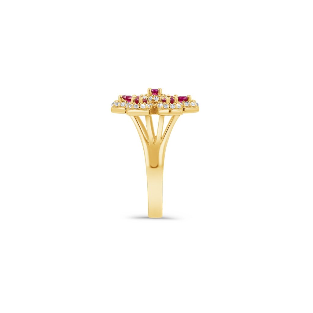 14K Gold Halo Flower Ring