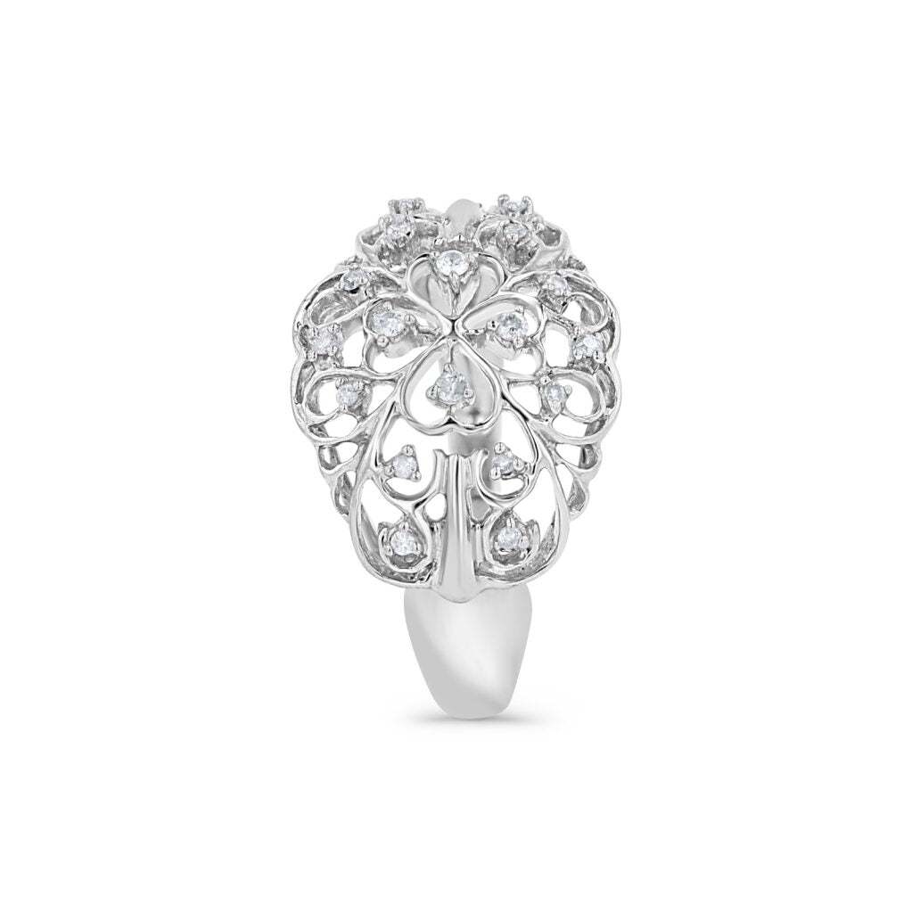 14K White Gold Antique Filigree Cocktail Ring
