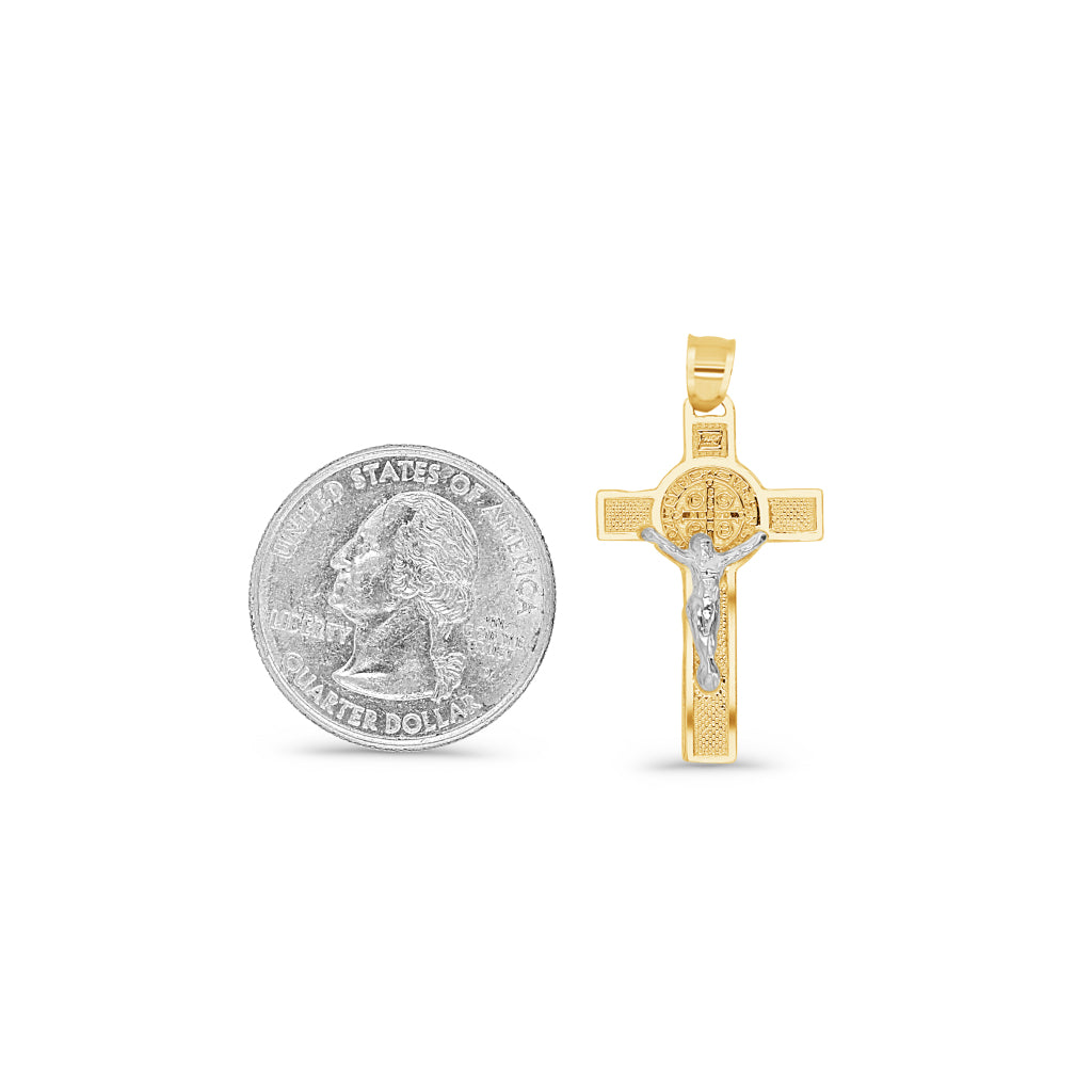 14K Two-Tone Gold Saint Benedict Cross Crucifix Pendant