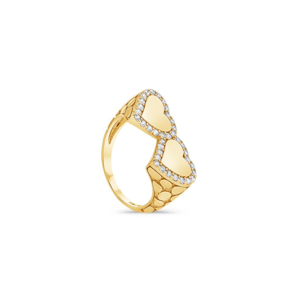14K Gold Twin Heart Nugget Ring