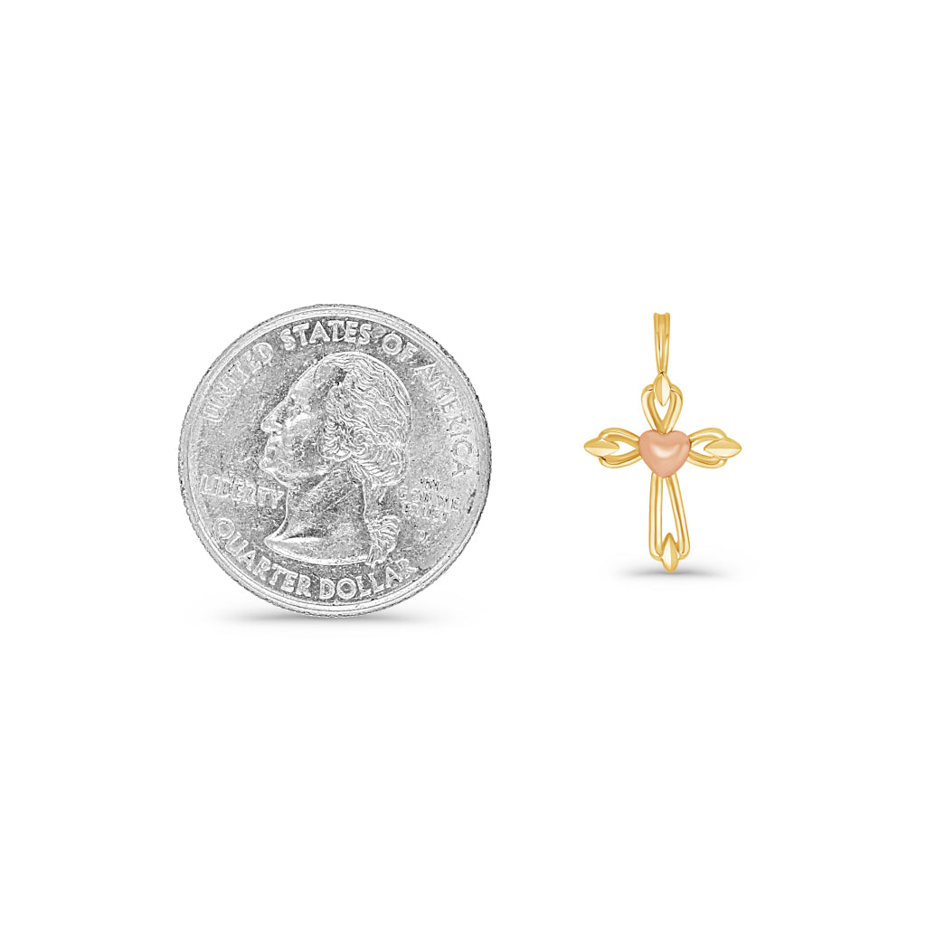 14K Two-Tone Gold Heart Cross Pendant