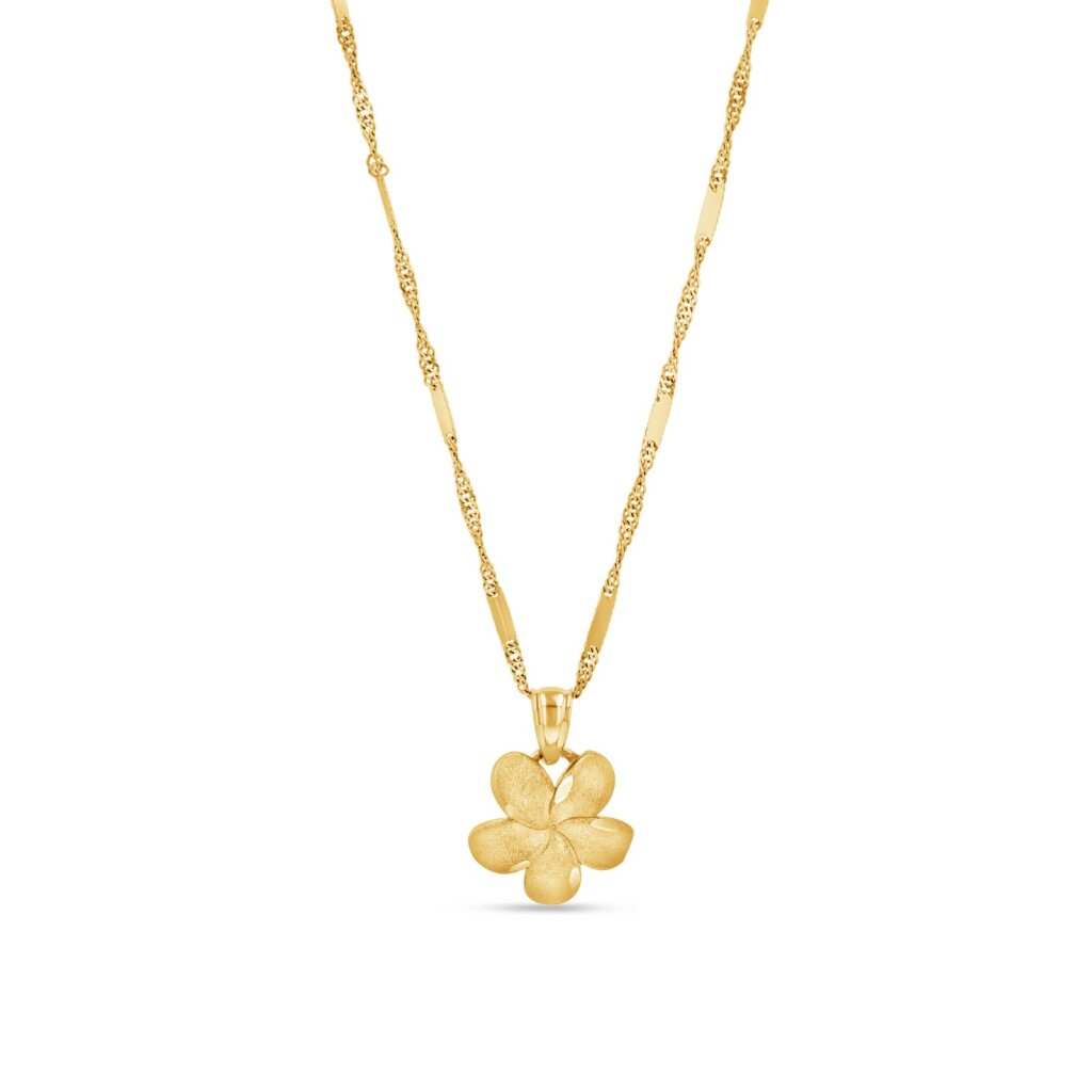 14K Gold Plumeria Flower Pendant