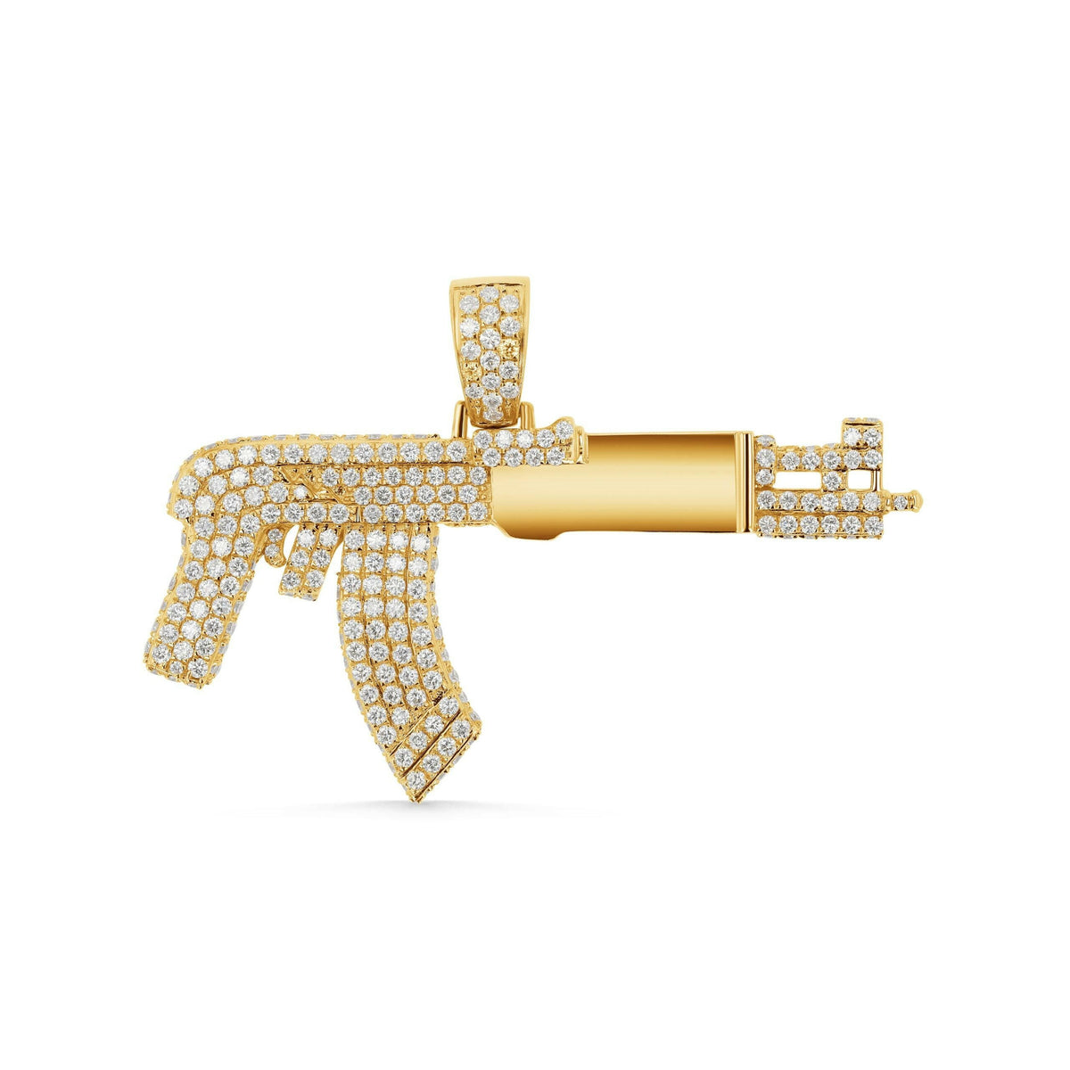 14K Gold XL Diamond Pave AK-47 Gun Pendant - 1.85 CTW