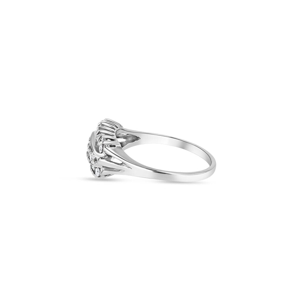 14K White Gold Antique Style 3 Lane Cocktail Ring