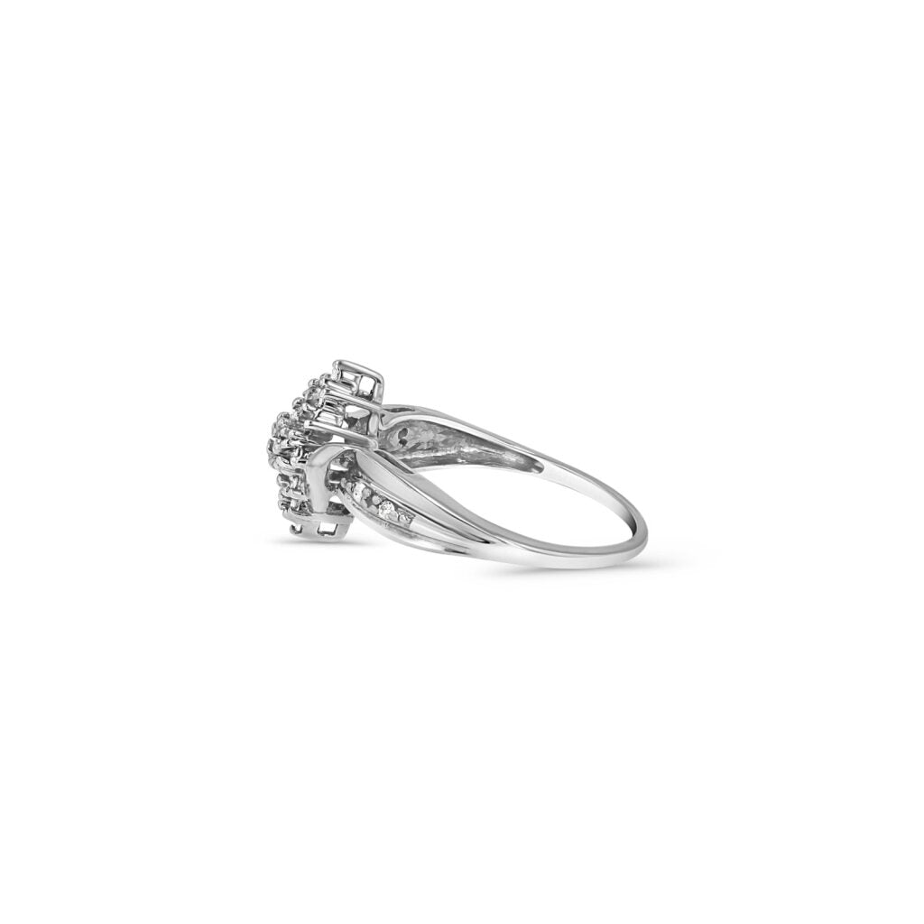 14K White Gold Floral Marquise Cocktail Ring