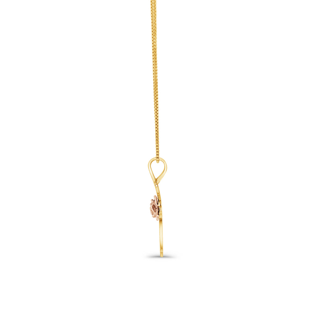 14K Two-Tone Gold Flower Cross Pendant