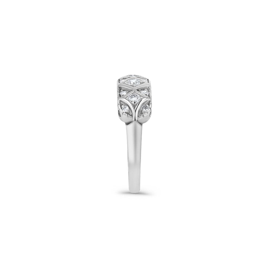 14K White Gold X-Motif Antique Style Ring