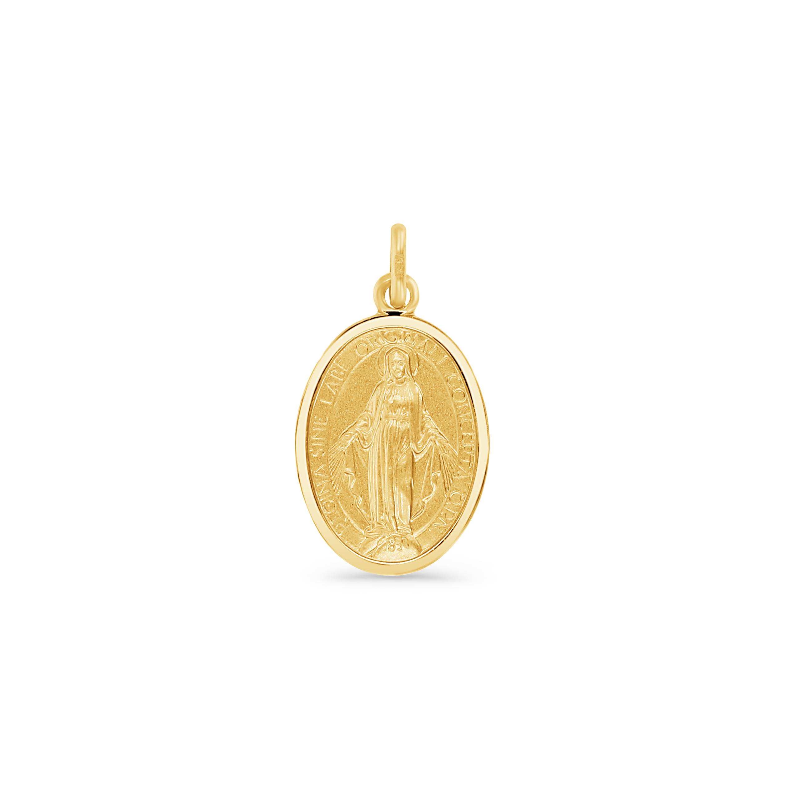 Oval Miraculous Virgin Mary Medal Pendant X-small: ~1.8g, Small: ~2.1g, Medium: ~3.8g.