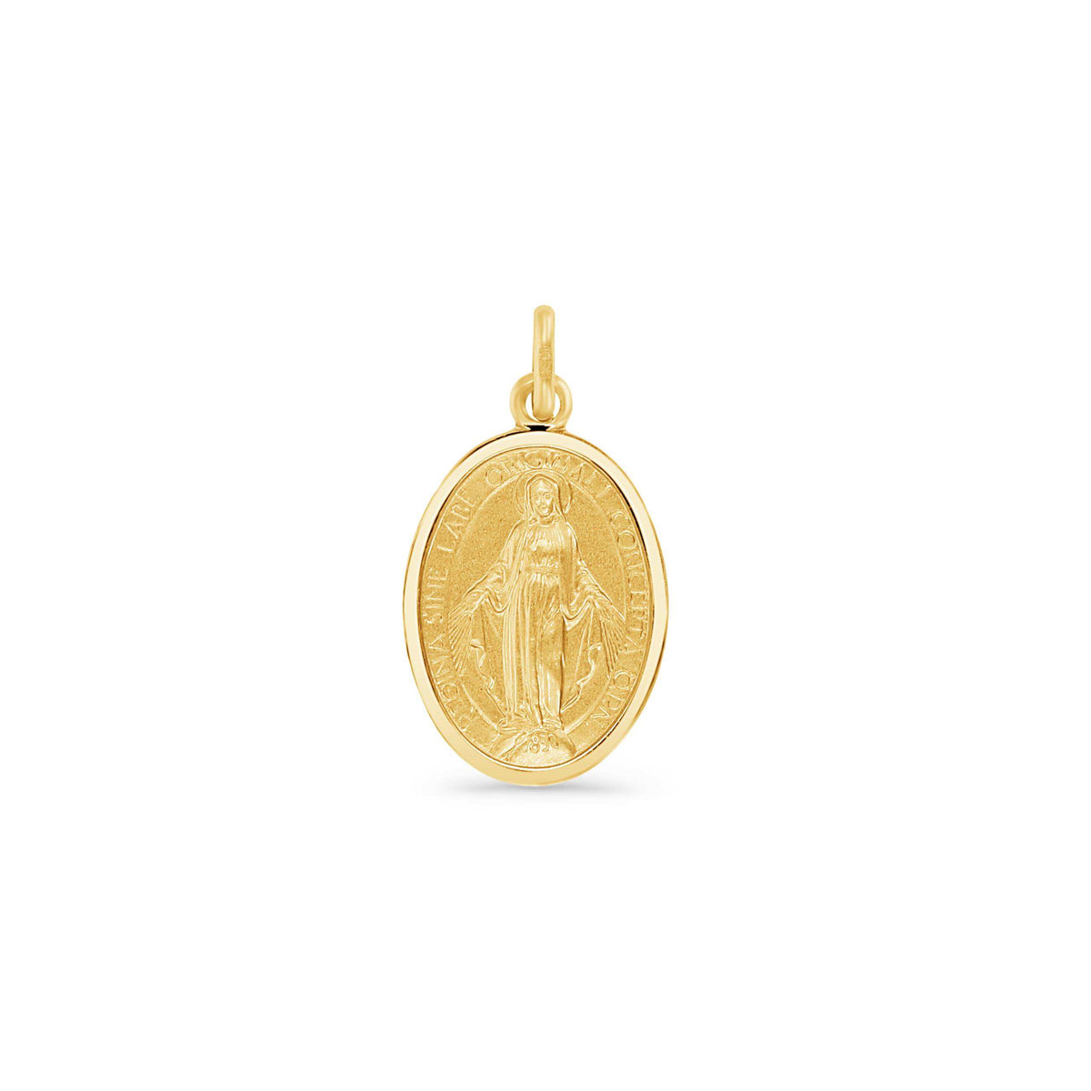 Oval Miraculous Virgin Mary Medal Pendant X-small: ~1.8g, Small: ~2.1g, Medium: ~3.8g.