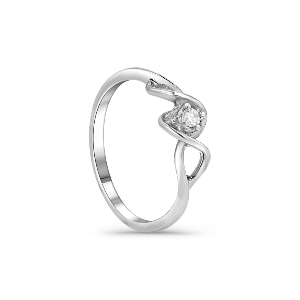 14K White Gold Intertwining Solitaire Ring