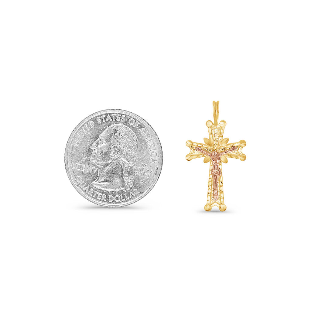 14K Two-Tone Gold Antique Style Cross Crucifix Pendant