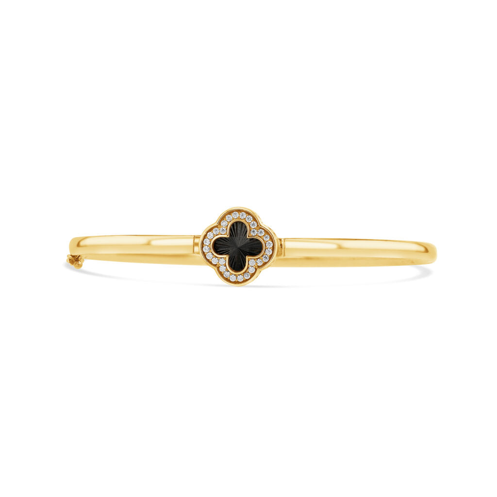 14K Gold Black Clover Bangle