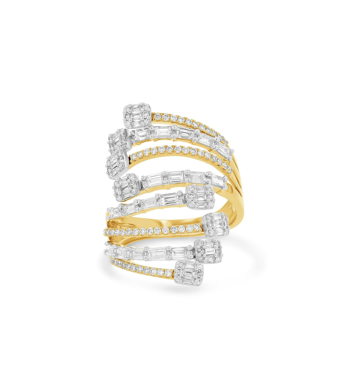 14K Gold Baguette Diamond Cocktail Ring - 1.4 CTW