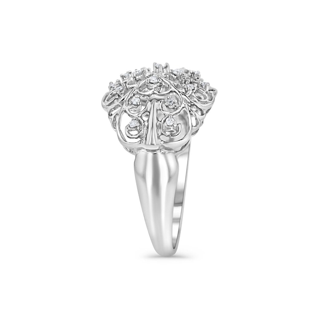 14K White Gold Antique Filigree Cocktail Ring