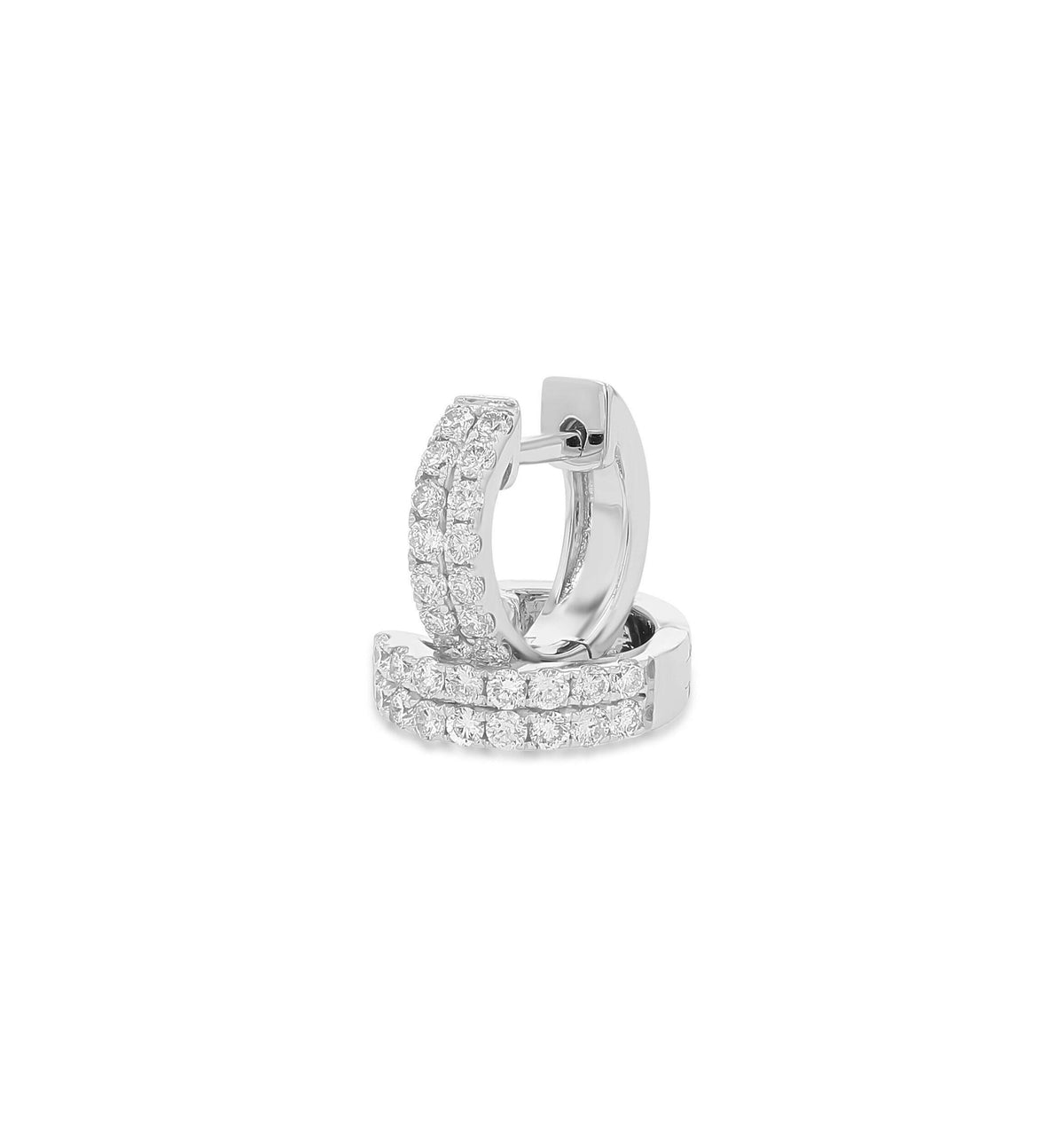 14K White Gold Diamond 2-Lane Pavé Huggies - 0.55 CTW