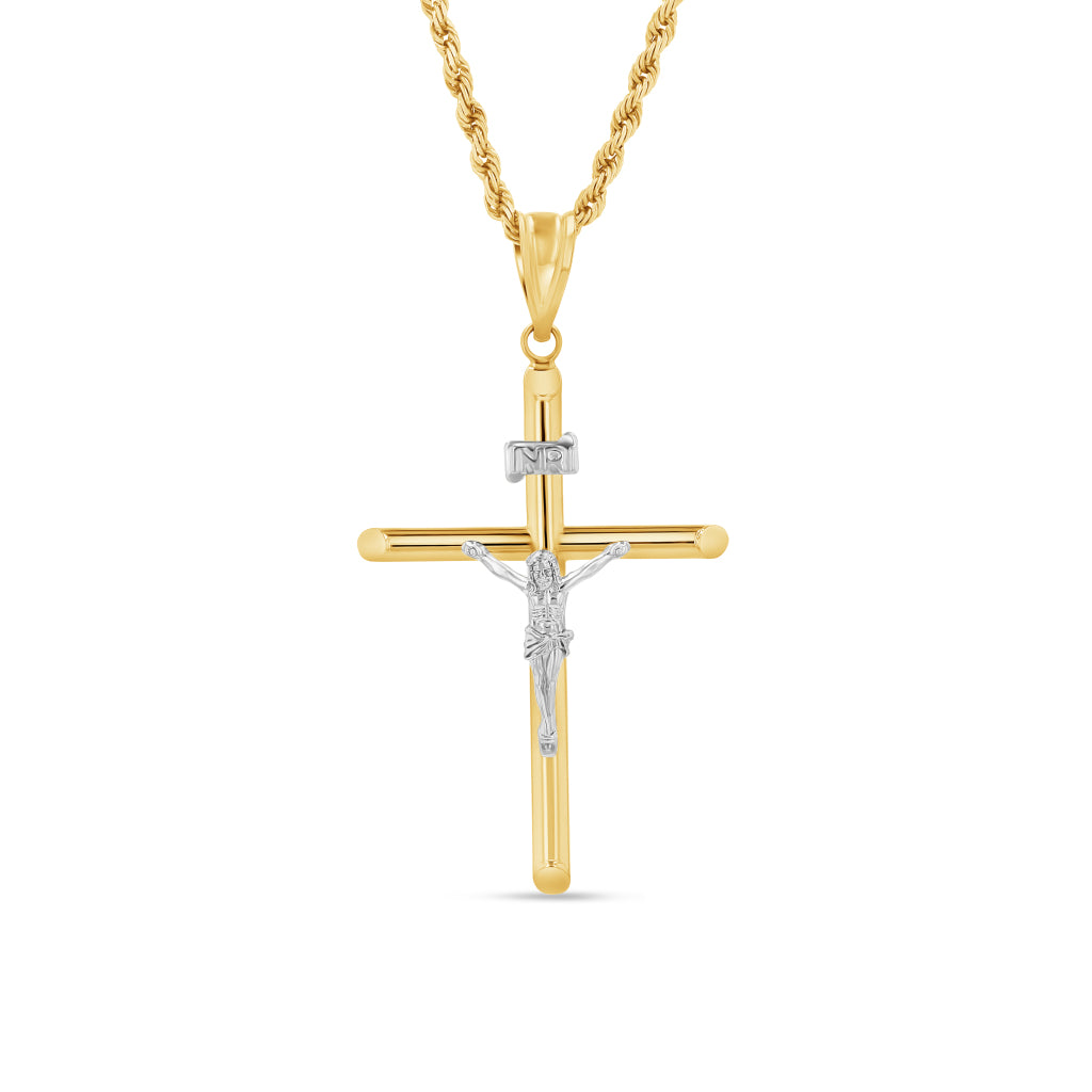 14K Two-Tone Gold Simple Cross Crucifix Pendant