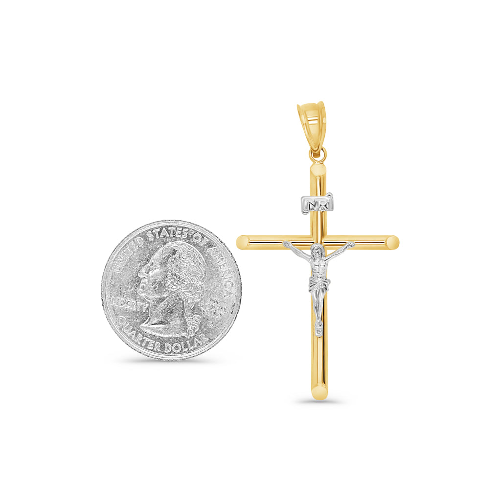 14K Two-Tone Gold Simple Cross Crucifix Pendant