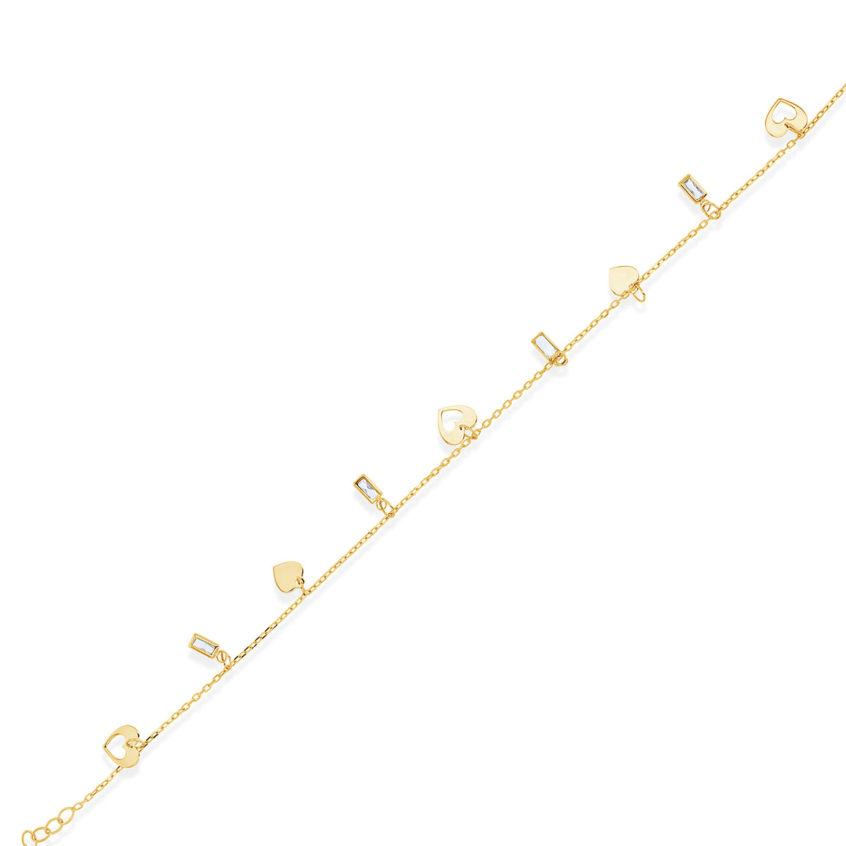 14K Gold Baguette Heart Bracelet