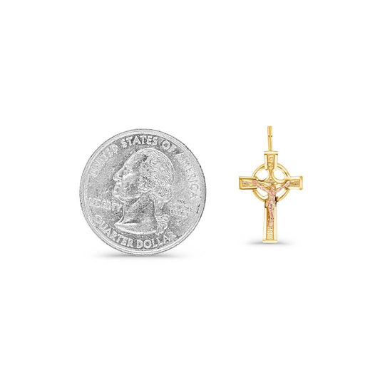 14K Gold Halo Cross Crucifix Pendant