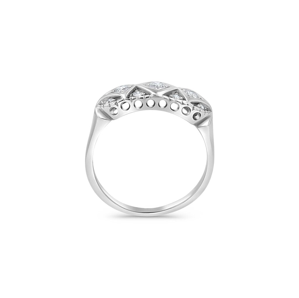 14K White Gold X-Motif Antique Style Ring