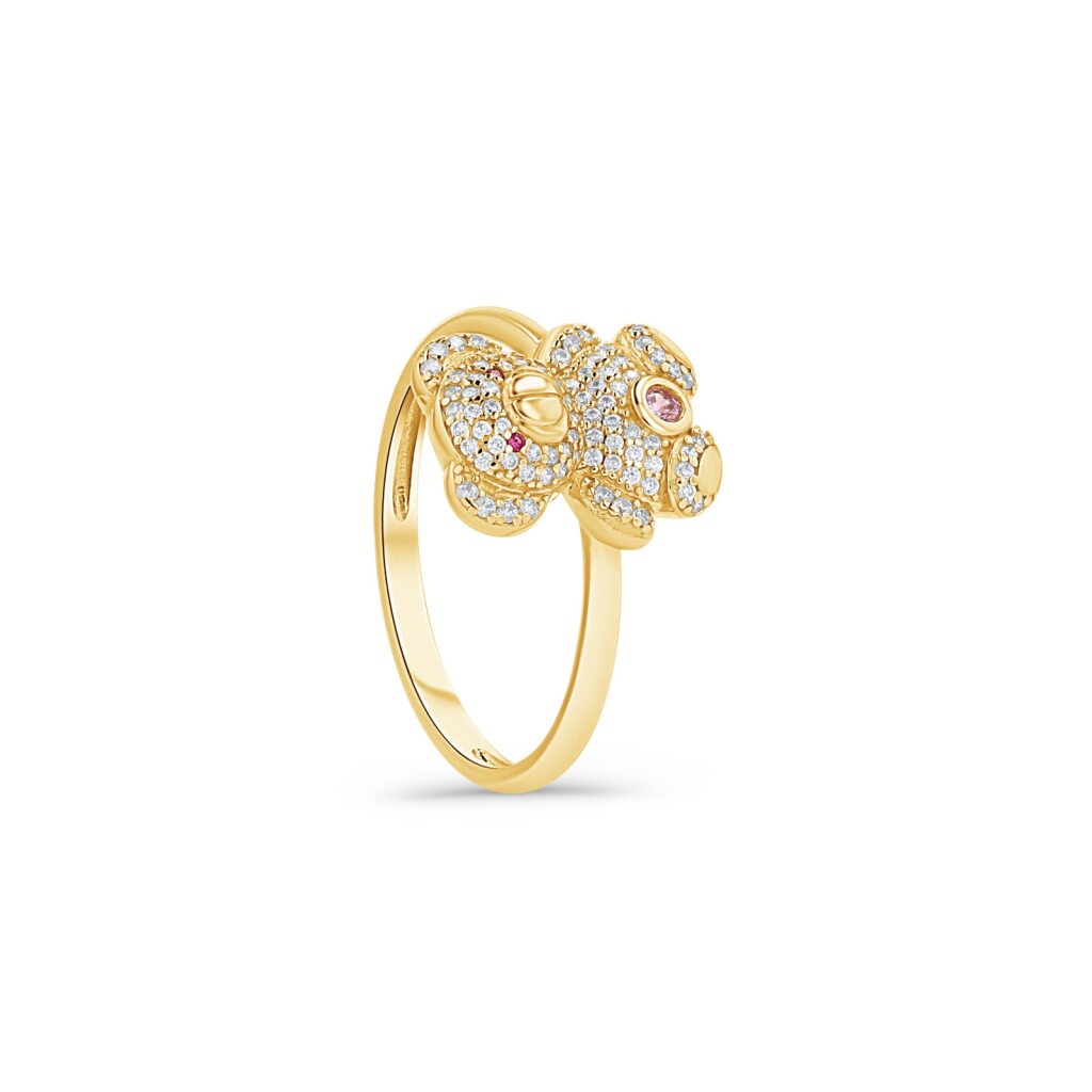 14K Gold Pavé Bear Ring