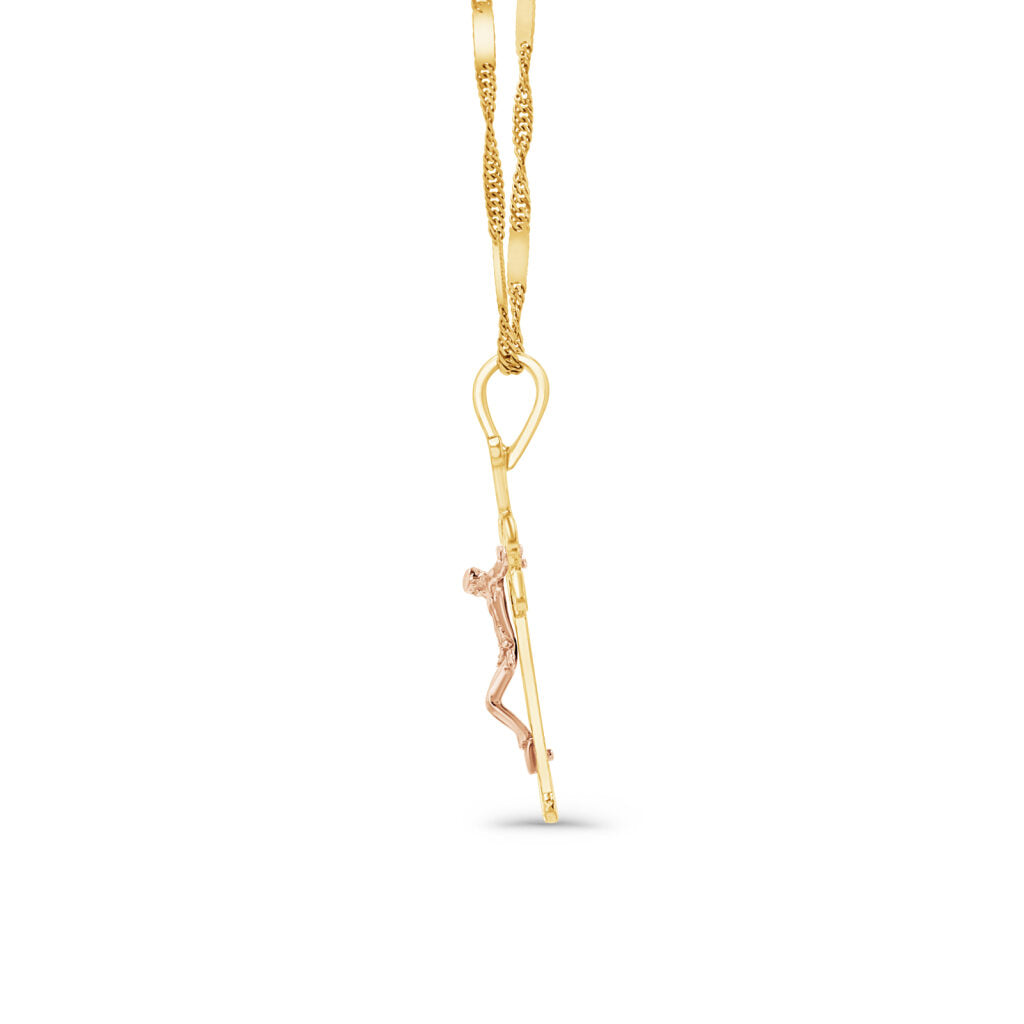 14K Two-Tone Gold Antique Style Cross Crucifix Pendant