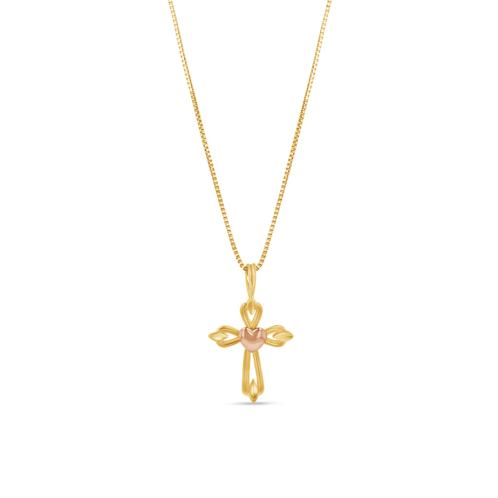 14K Two-Tone Gold Heart Cross Pendant
