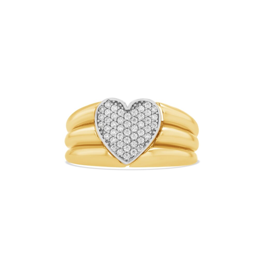 14K Two-Tone Pavé Heart Signet Ring