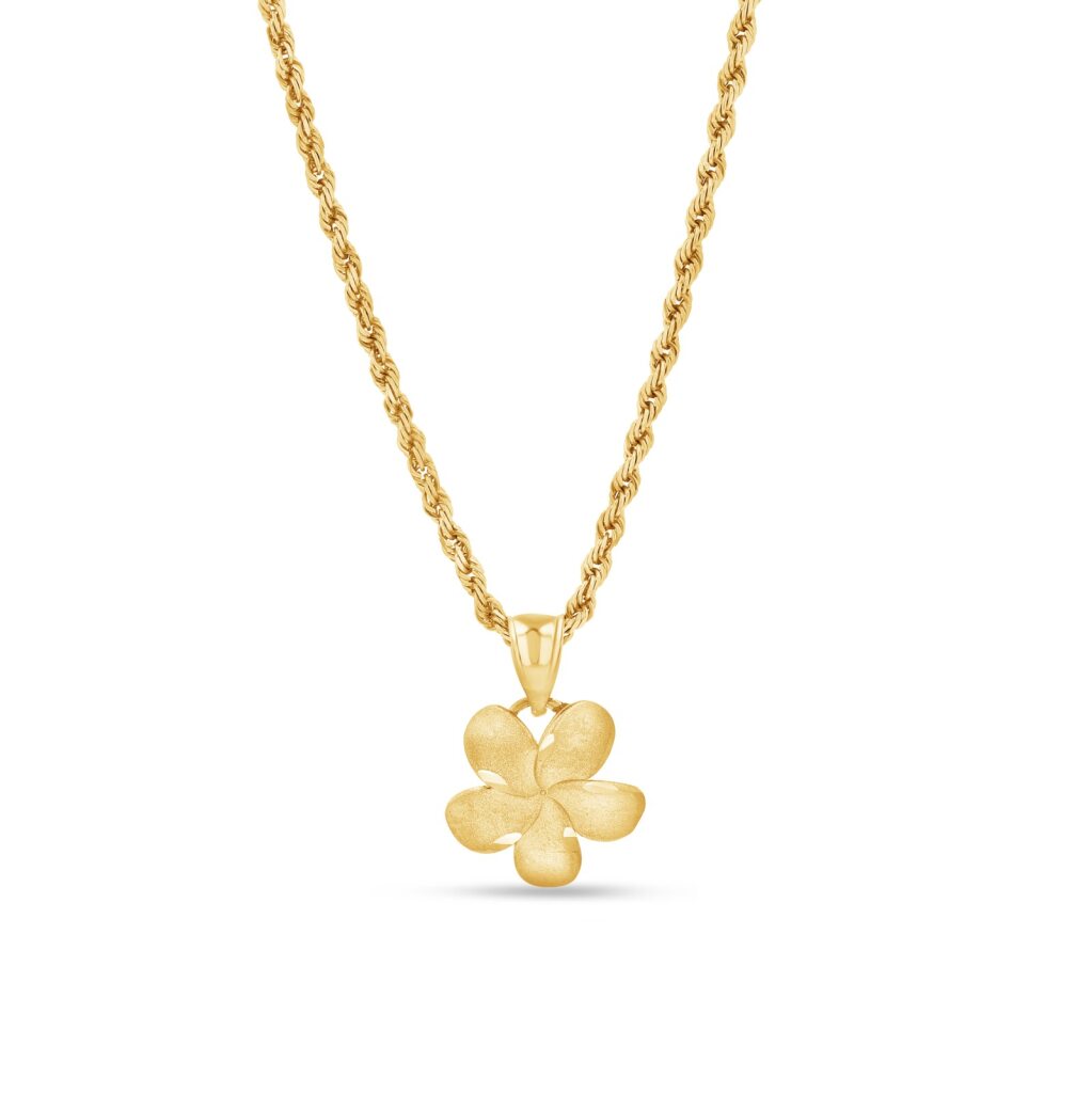 14K Gold Plumeria Flower Pendant