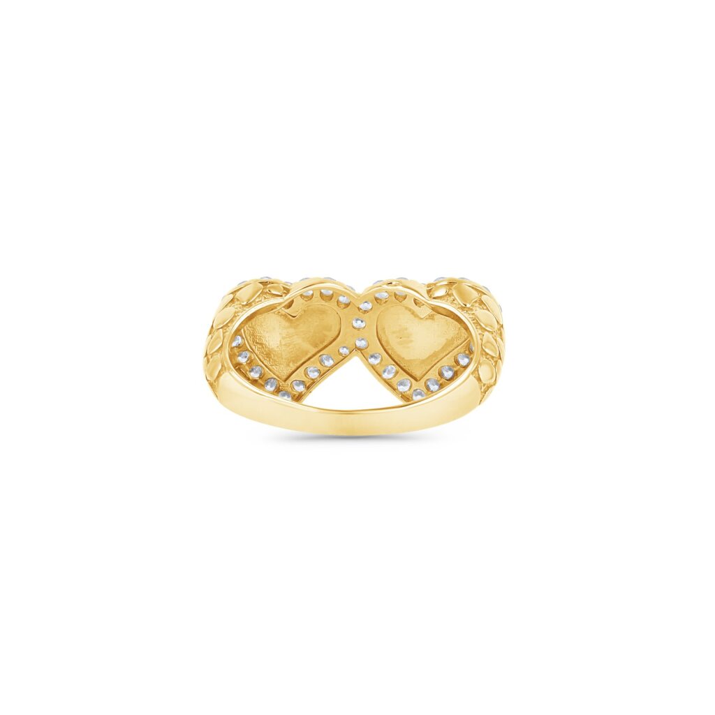 14K Gold Twin Heart Nugget Ring