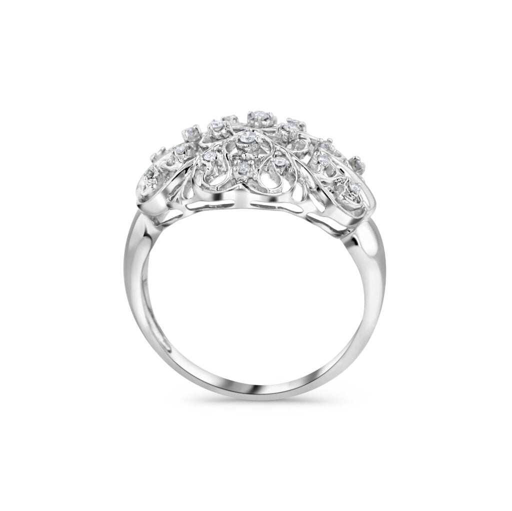 14K White Gold Antique Filigree Cocktail Ring