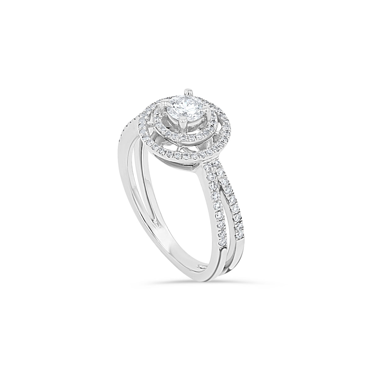 14K White Gold Round Halo Engagement Ring