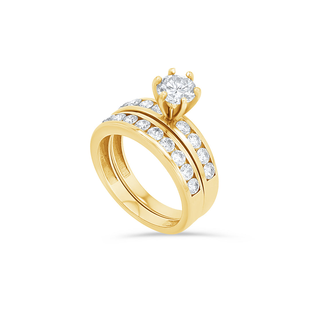 14K Gold Channel Set Round High Pronged Engagement Ring