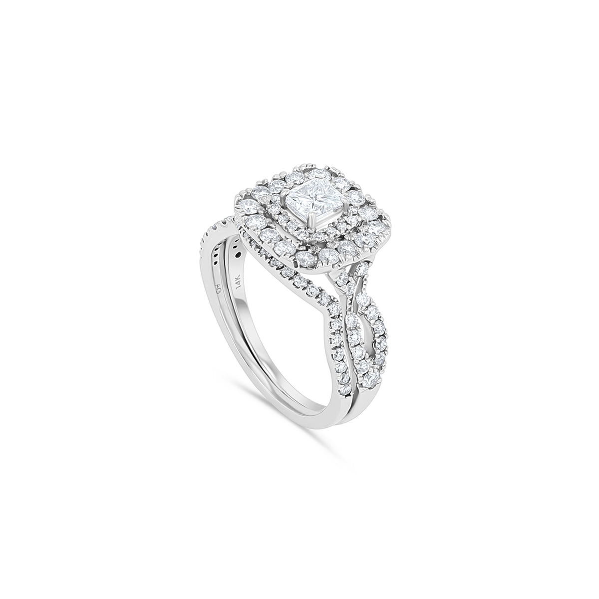 14K White Gold Princess Hidden Halo Split Shank Engagement Ring