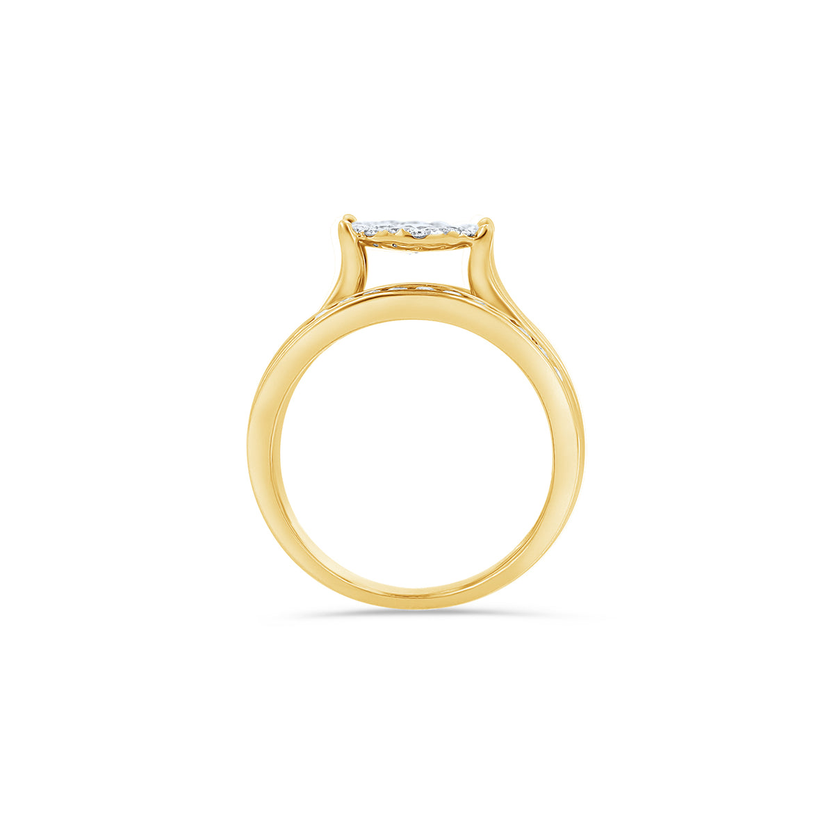 14K Gold Round Cluster Engagement Ring Set